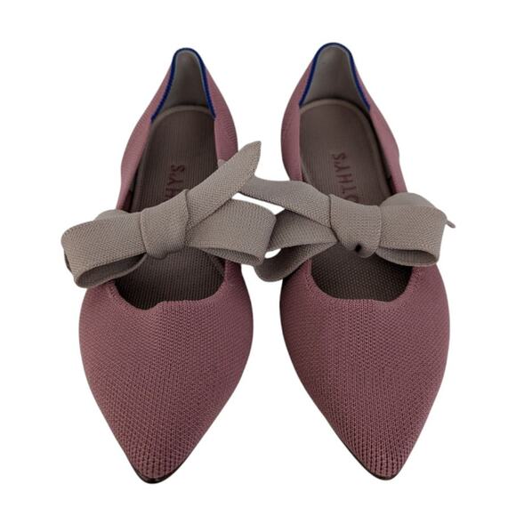 Rothys Pink Rosebud Point Toe Mary Jane Knit Bow Ballet Flats Size 9.5 - Picture 2 of 11